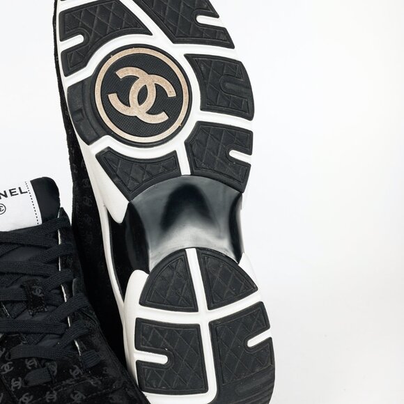Chanel 22A Black Printed-CC-Logo Suede Low-Top Sneakers - Picture 6 of 15
